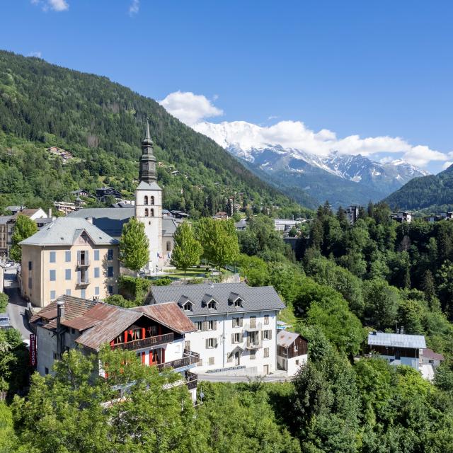 Saint-Gervais Mont-Blanc village from the air