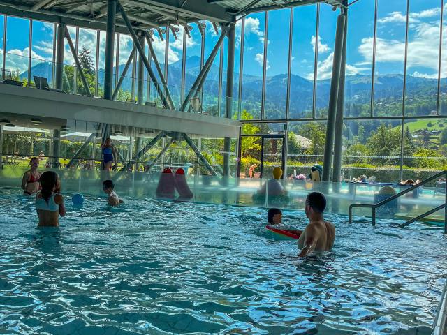 Indoor pool with mountain views