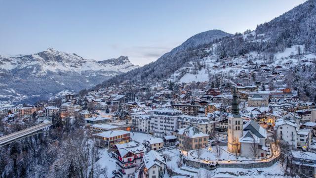 The snow-covered village of Saint-Gervais