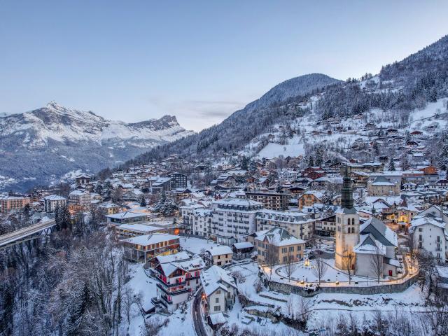 The snow-covered village of Saint-Gervais